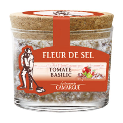 Fleur de sel tomate et basilic 130g pot verre – Le Saunier de Camargue